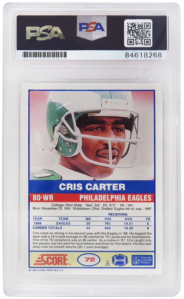Cris Carter Signed 1989 Score #73 RC (PSA) at PristineAuction.com Cris Carter Signed 1989 Score #73 RC (PSA) at PristineAuction.com