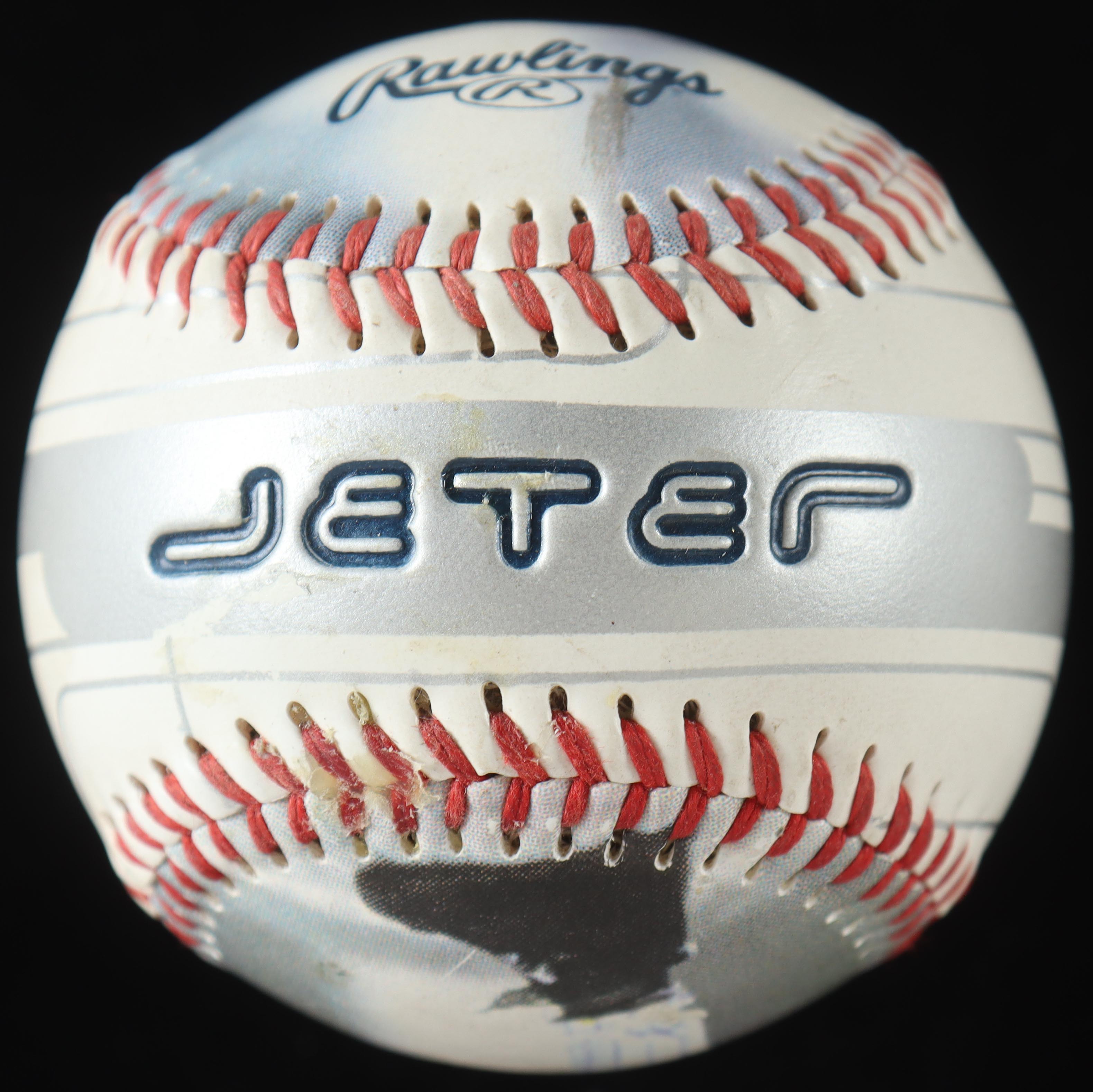 Derek Jeter Commemorative Yankees Baseball in Wood & Glass Yankees Logo Display Case at PristineAuction.com Derek Jeter Commemorative Yankees Baseball in Wood & Glass Yankees Logo Display Case at PristineAuction.com