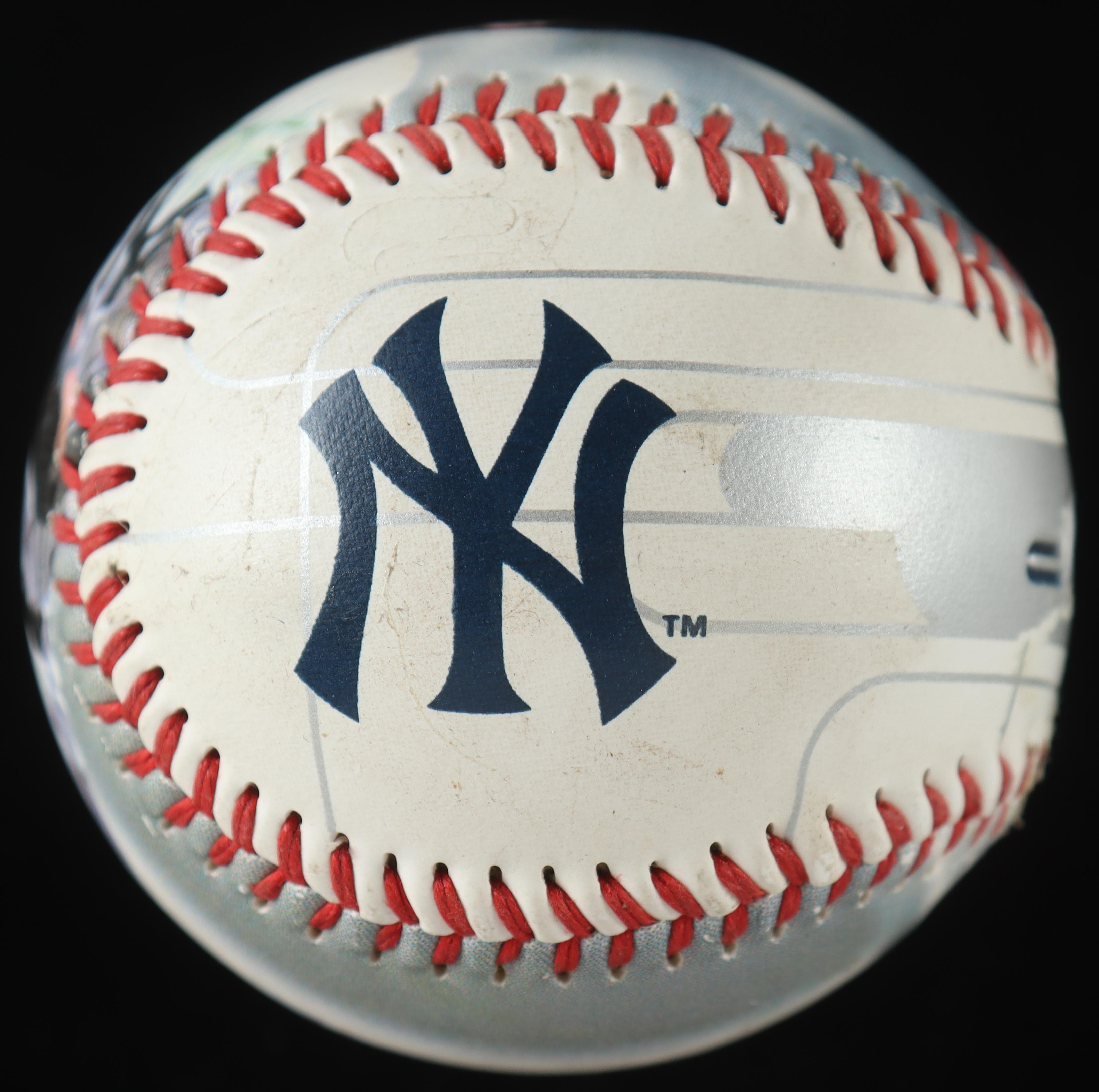 Derek Jeter Commemorative Yankees Baseball in Wood & Glass Yankees Logo Display Case at PristineAuction.com Derek Jeter Commemorative Yankees Baseball in Wood & Glass Yankees Logo Display Case at PristineAuction.com