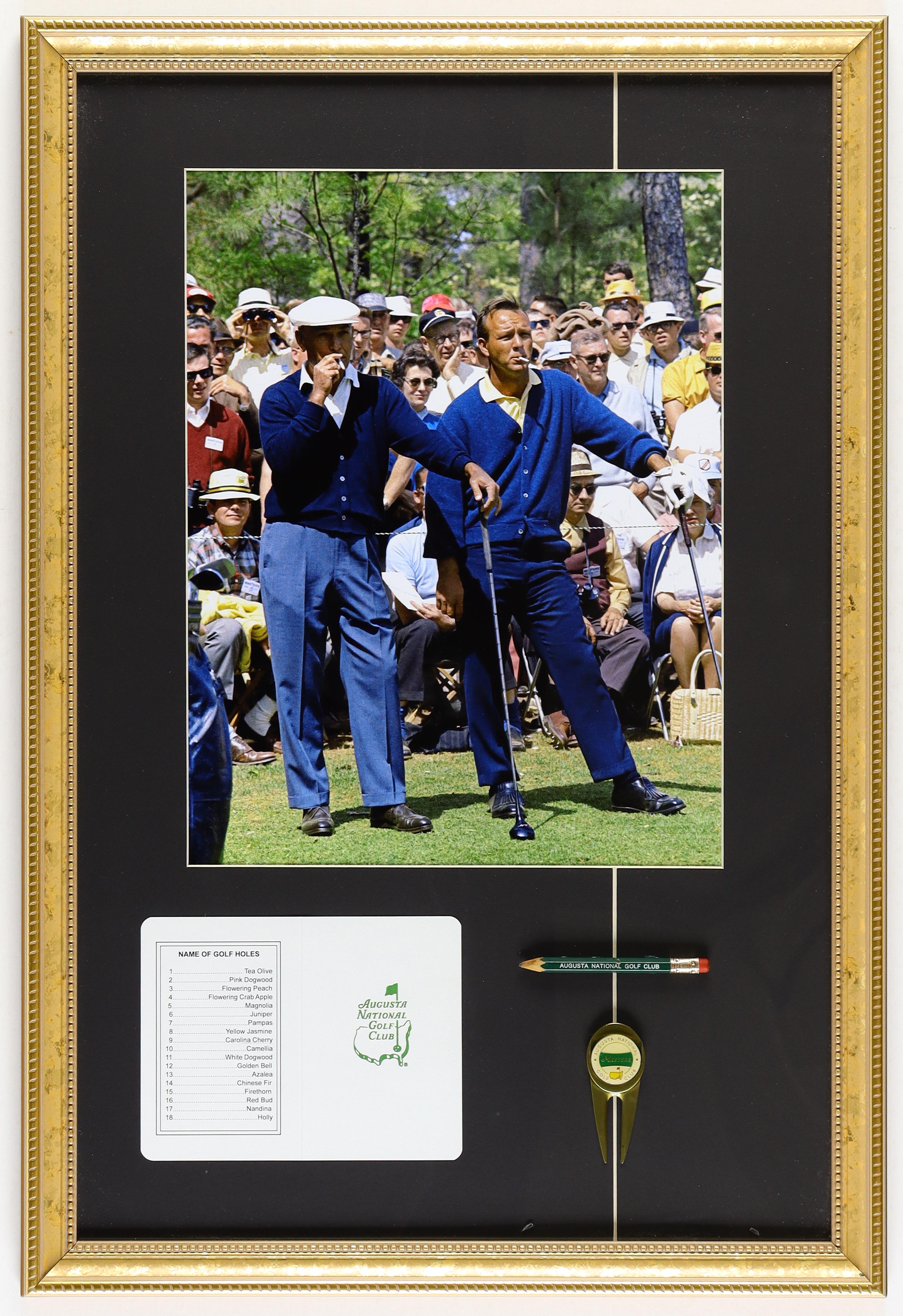 Arnold Palmer & Ben Hogan Custom Framed Print Display with Masters Pencil, Divot & Scorecard at PristineAuction.com Arnold Palmer & Ben Hogan Custom Framed Print Display with Masters Pencil, Divot & Scorecard at PristineAuction.com