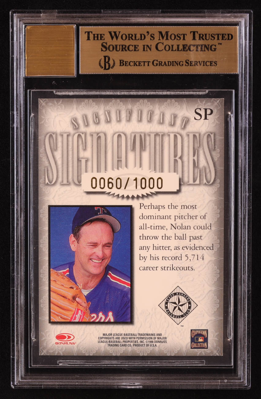 Nolan Ryan 1998 Donruss Signature Significant Signatures #SP #0060/1000 (BGS 9.5 | Autograph Grade 10) at PristineAuction.com Nolan Ryan 1998 Donruss Signature Significant Signatures #SP #0060/1000 (BGS 9.5 | Autograph Grade 10) at PristineAuction.com