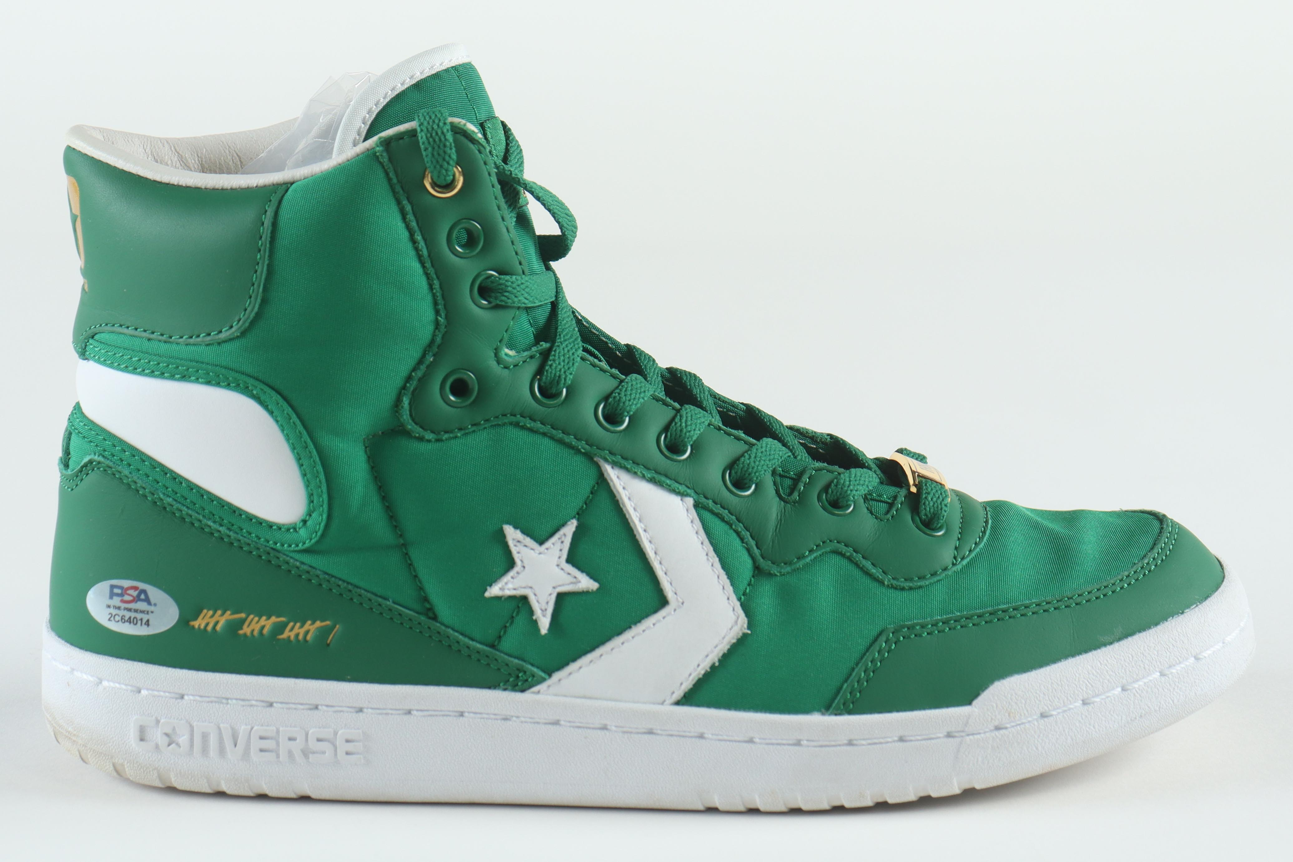 Larry Bird Signed Converse Special Edition 1984 Boston Celtics Championship Basketball Shoe with Display Case (PSA) at PristineAuction.com Larry Bird Signed Converse Special Edition 1984 Boston Celtics Championship Basketball Shoe with Display Case (PSA) at PristineAuction.com