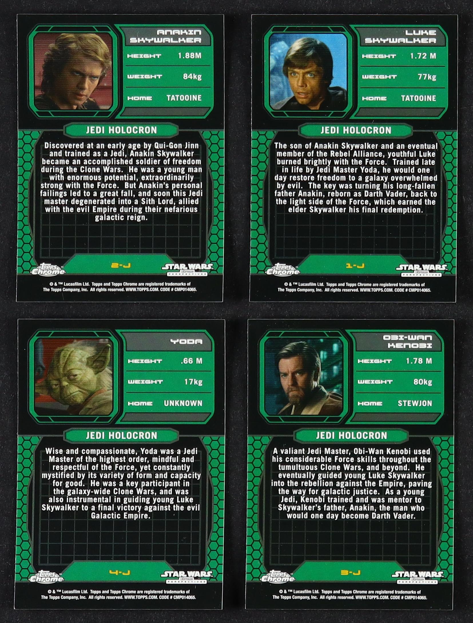 2015 Topps Chrome Star Wars Perspectives Jedi vs. Sith Complete Refractor Set of (100) Cards with Yoda #4J, Obi-Wan Kenobi #3J, Anakin Skywalker #2J, Luke Skywalker #1J at PristineAuction.com 2015 Topps Chrome Star Wars Perspectives Jedi vs. Sith Complete Refractor Set of (100) Cards with Yoda #4J, Obi-Wan Kenobi #3J, Anakin Skywalker #2J, Luke Skywalker #1J at PristineAuction.com