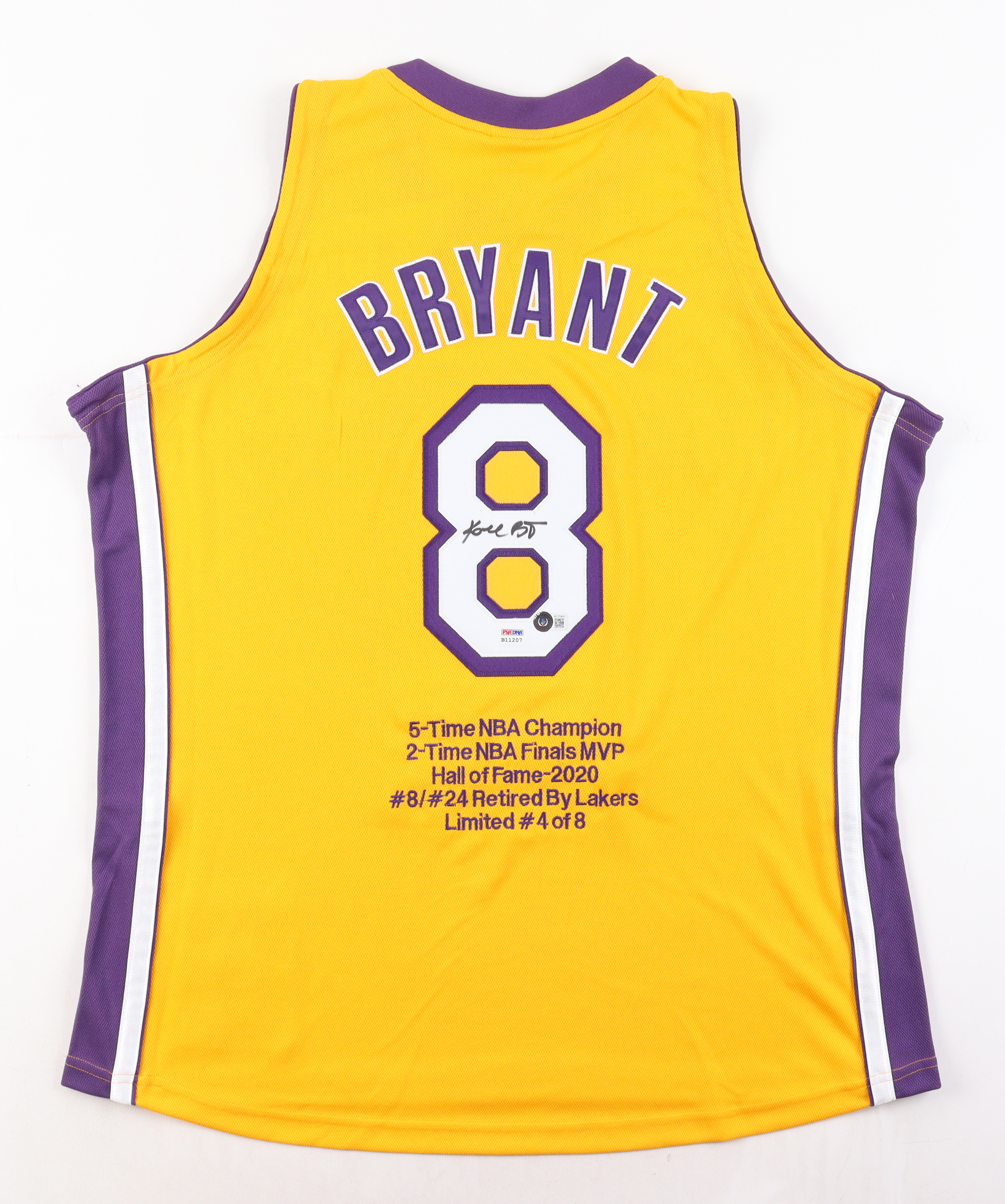 Kobe Bryant Signed LE 1999-00 Lakers Mitchell & Ness Jersey with NBA Finals Patch #4/8 (PSA & Beckett) at PristineAuction.com Kobe Bryant Signed LE 1999-00 Lakers Mitchell & Ness Jersey with NBA Finals Patch #4/8 (PSA & Beckett) at PristineAuction.com