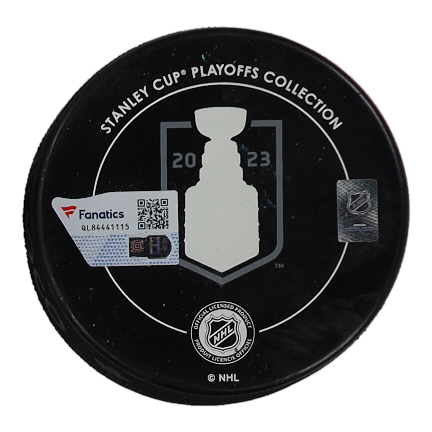 Akira Schmid Signed Golden Knights 2023 Stanley Cup Playoffs Round 1 Hockey Puck Inscribed "GM 7 SO" (Fanatics) at PristineAuction.com Akira Schmid Signed Golden Knights 2023 Stanley Cup Playoffs Round 1 Hockey Puck Inscribed "GM 7 SO" (Fanatics) at PristineAuction.com