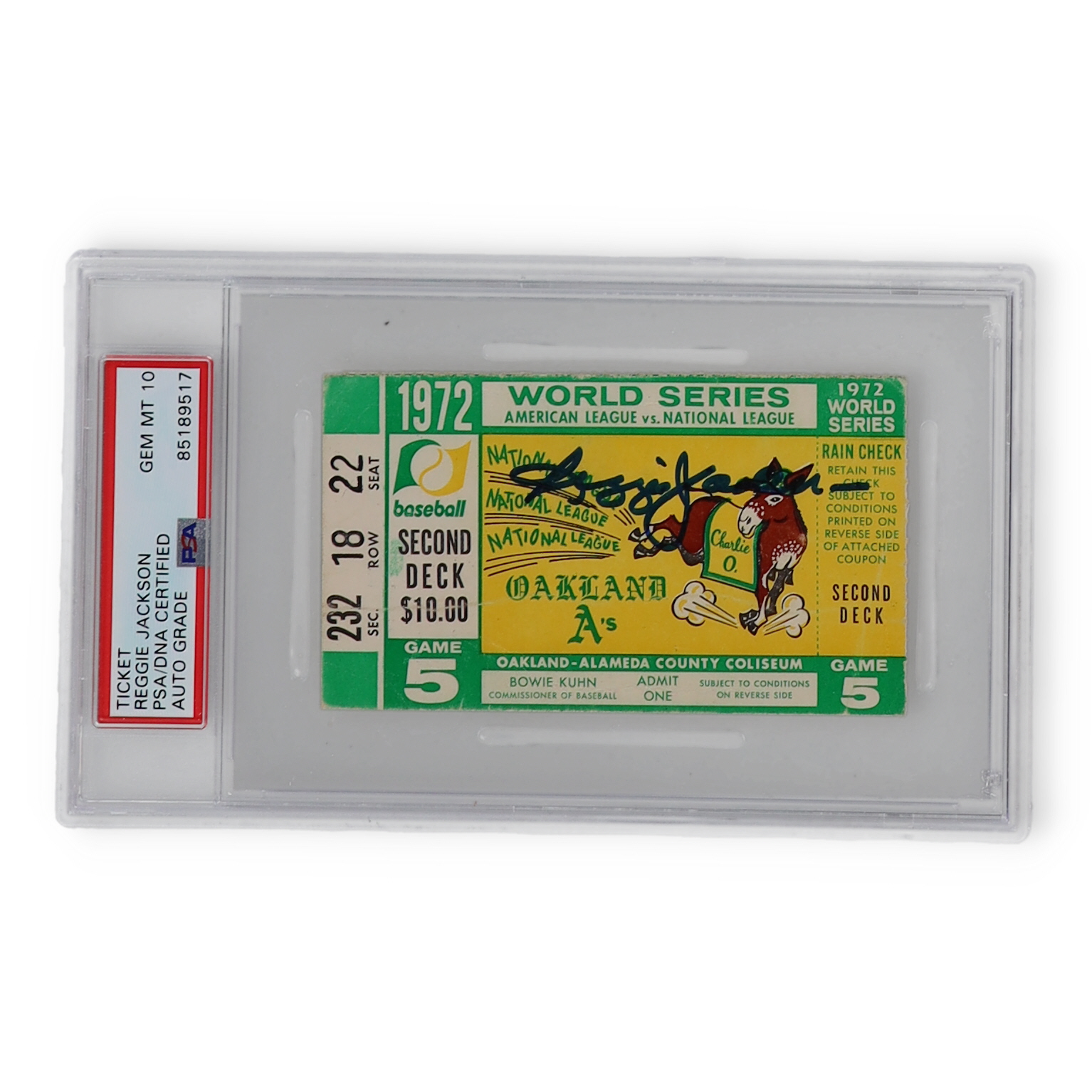 Reggie Jackson Signed 1972 Oakland A's Original World Series Ticket (PSA | Auto Grade 10) at PristineAuction.com Reggie Jackson Signed 1972 Oakland A's Original World Series Ticket (PSA | Auto Grade 10) at PristineAuction.com
