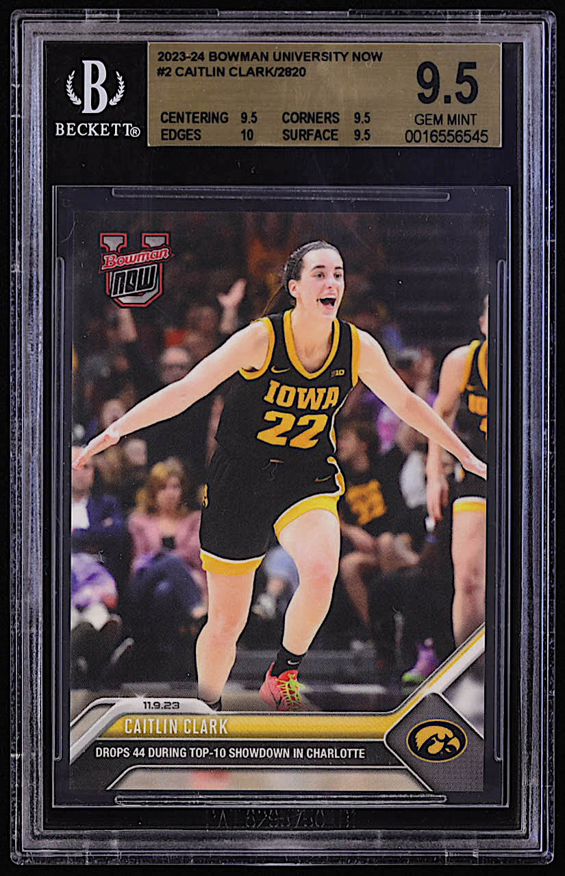 Caitlin Clark 2023-24 Bowman University Now #2 RC (BGS 9.5) at PristineAuction.com Caitlin Clark 2023-24 Bowman University Now #2 RC (BGS 9.5) at PristineAuction.com
