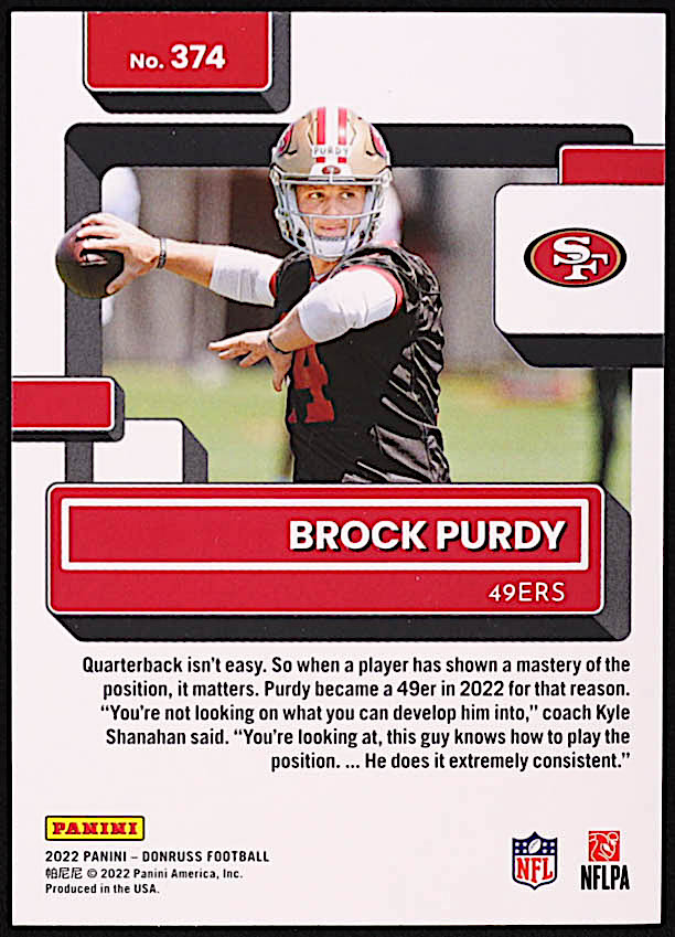 Brock Purdy 2022 Donruss #374 RR RC at PristineAuction.com Brock Purdy 2022 Donruss #374 RR RC at PristineAuction.com