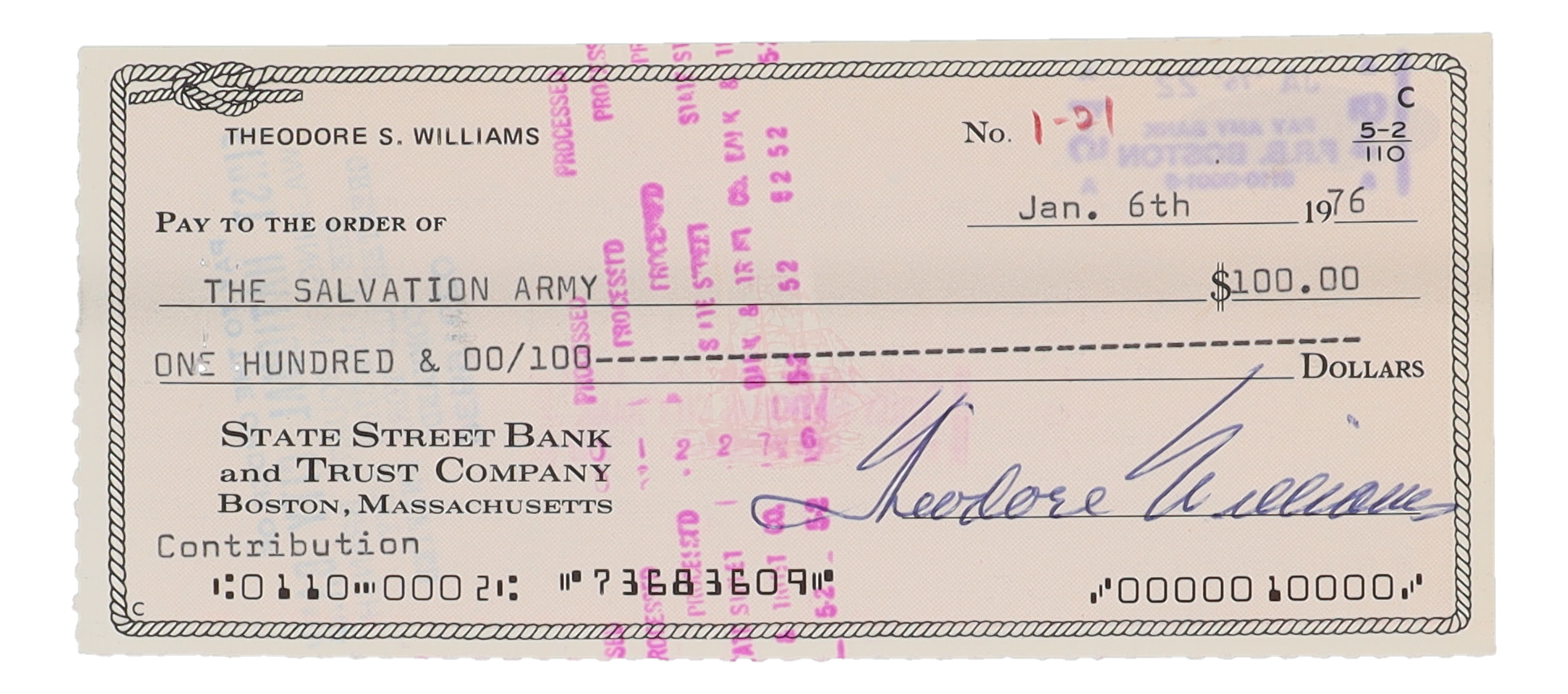 Ted Williams Signed 1976 Personal Bank Check (Williams) at PristineAuction.com Ted Williams Signed 1976 Personal Bank Check (Williams) at PristineAuction.com