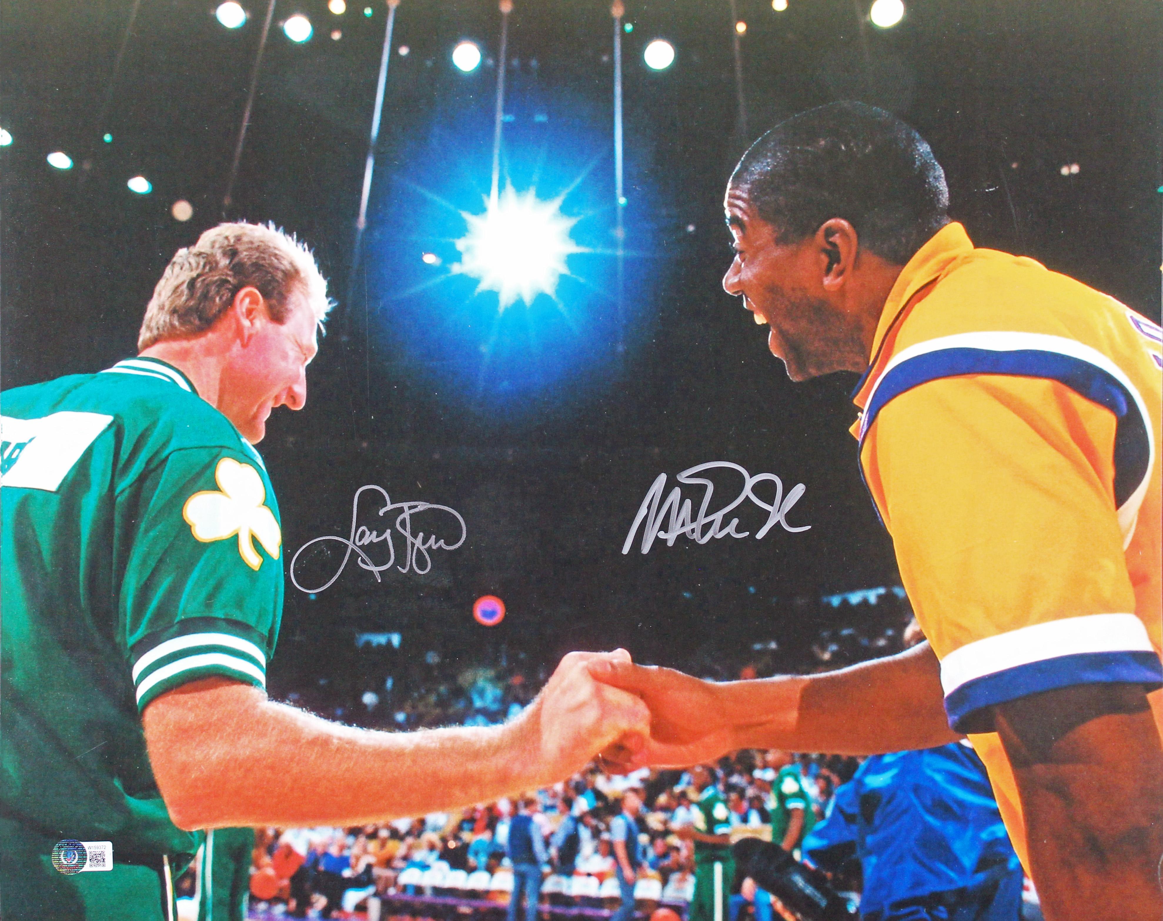 Larry Bird & Magic Johnson Signed 16x20 Photo (Beckett) at PristineAuction.com Larry Bird & Magic Johnson Signed 16x20 Photo (Beckett) at PristineAuction.com