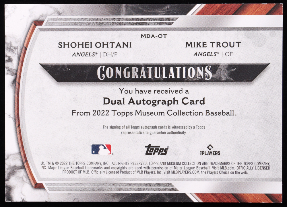 Mdaot Shohei Ohtani / Mike Trout 2022 Topps Museum Collection Dual Autographs ...