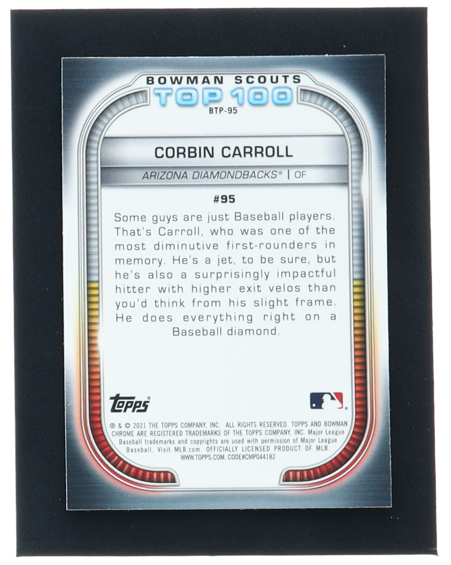 Corbin Carroll 2021 Bowman Chrome Scouts Top 100 Refractors #BTP95 RC at PristineAuction.com Corbin Carroll 2021 Bowman Chrome Scouts Top 100 Refractors #BTP95 RC at PristineAuction.com