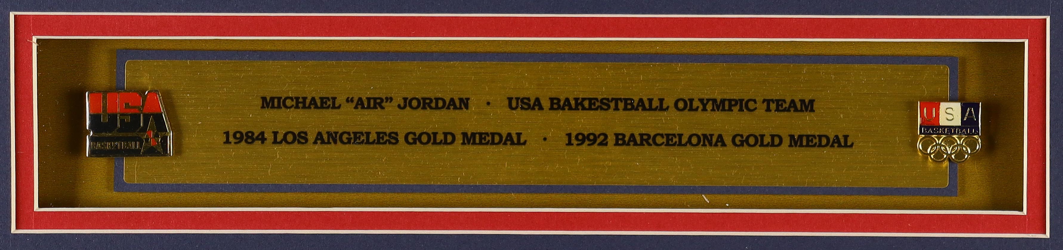 Michael Jordan Team USA Custom Framed Jersey Display With (2) Team USA Basketball Pins at PristineAuction.com Michael Jordan Team USA Custom Framed Jersey Display With (2) Team USA Basketball Pins at PristineAuction.com
