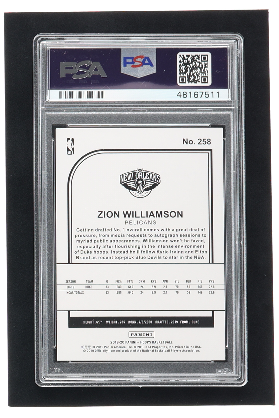 Zion Williamson 2019-20 Hoops #258 RC (PSA 9) at PristineAuction.com Zion Williamson 2019-20 Hoops #258 RC (PSA 9) at PristineAuction.com