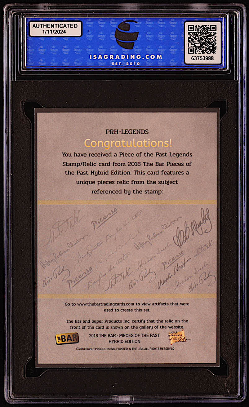 Babe Ruth 2018 The Bar Pieces of the Past Legends Relic & Stamp Hybrid Edition #PRH #12/48 (ISA 8.5) at PristineAuction.com Babe Ruth 2018 The Bar Pieces of the Past Legends Relic & Stamp Hybrid Edition #PRH #12/48 (ISA 8.5) at PristineAuction.com