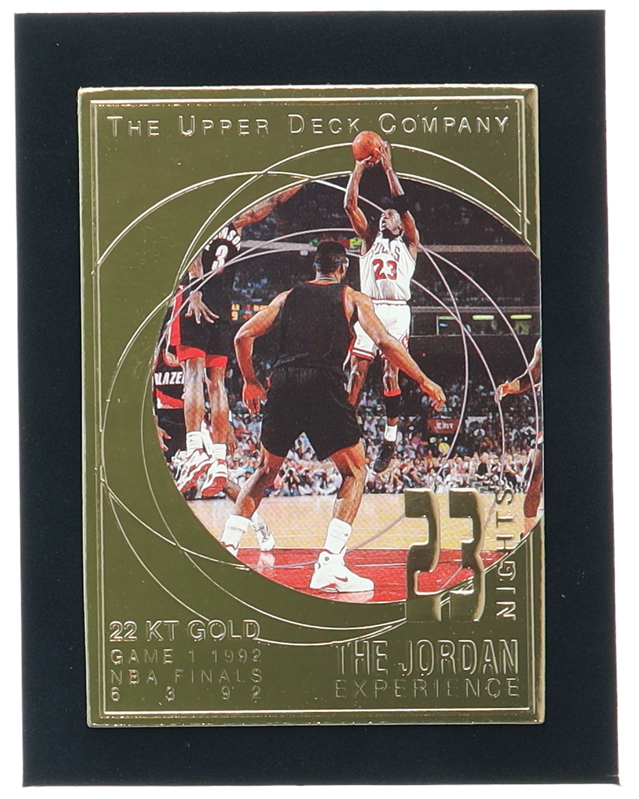 Michael Jordan 1996 Upper Deck 23 Nights The Jordan Experience 22KT Gold Card #/23,000 at PristineAuction.com Michael Jordan 1996 Upper Deck 23 Nights The Jordan Experience 22KT Gold Card #/23,000 at PristineAuction.com