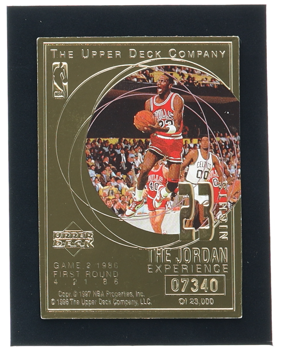 Michael Jordan 1996 Upper Deck 23 Nights The Jordan Experience 22KT Gold Card #/23,000 at PristineAuction.com Michael Jordan 1996 Upper Deck 23 Nights The Jordan Experience 22KT Gold Card #/23,000 at PristineAuction.com