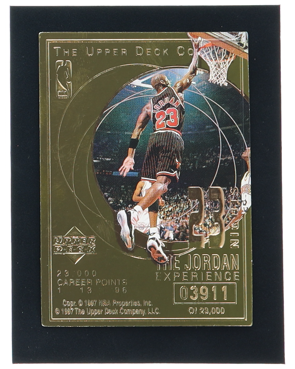 Michael Jordan 1996 Upper Deck 23 Nights The Jordan Experience 22KT Gold Card #/23,000 at PristineAuction.com Michael Jordan 1996 Upper Deck 23 Nights The Jordan Experience 22KT Gold Card #/23,000 at PristineAuction.com