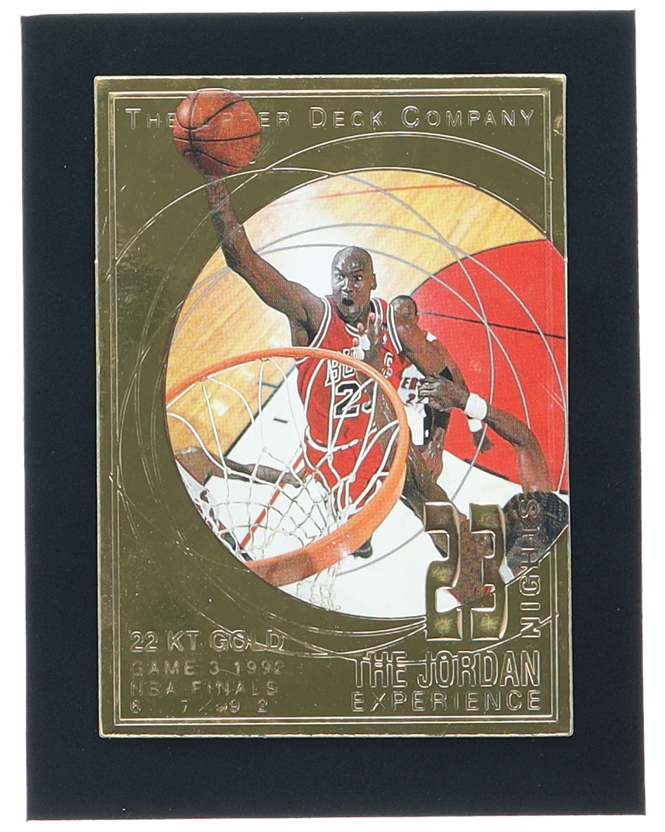 Michael Jordan 1996 Upper Deck 23 Nights The Jordan Experience 22KT Gold Card #/23,000 at PristineAuction.com Michael Jordan 1996 Upper Deck 23 Nights The Jordan Experience 22KT Gold Card #/23,000 at PristineAuction.com