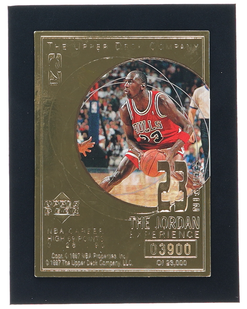 Michael Jordan 1996 Upper Deck 23 Nights The Jordan Experience 22KT Gold Card #/23,000 at PristineAuction.com Michael Jordan 1996 Upper Deck 23 Nights The Jordan Experience 22KT Gold Card #/23,000 at PristineAuction.com