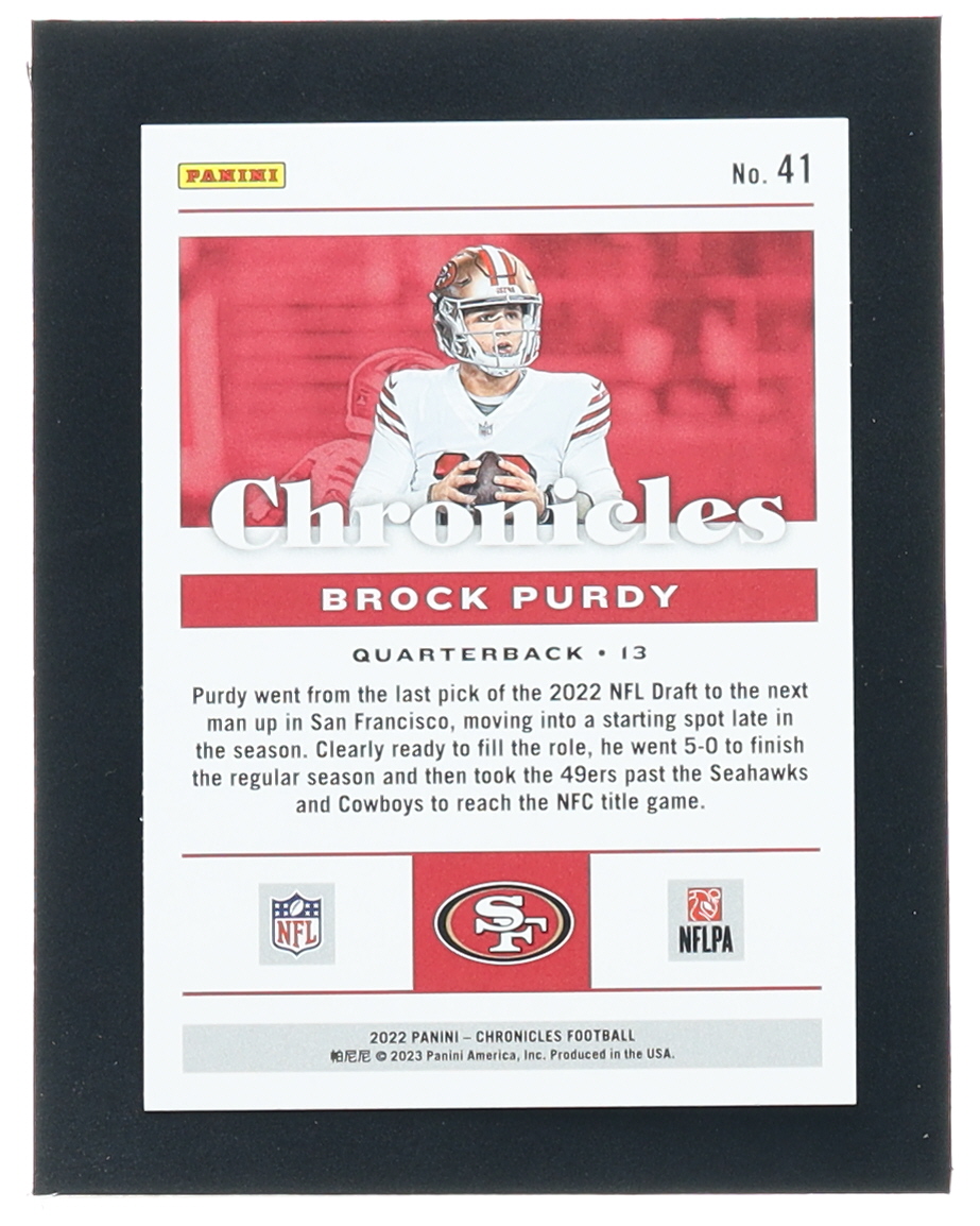 Brock Purdy 2022 Panini Chronicles #41 RC at PristineAuction.com Brock Purdy 2022 Panini Chronicles #41 RC at PristineAuction.com