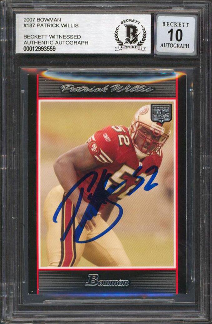 Patrick Willis Signed 2007 Bowman #187 RC (BGS) at PristineAuction.com Patrick Willis Signed 2007 Bowman #187 RC (BGS) at PristineAuction.com