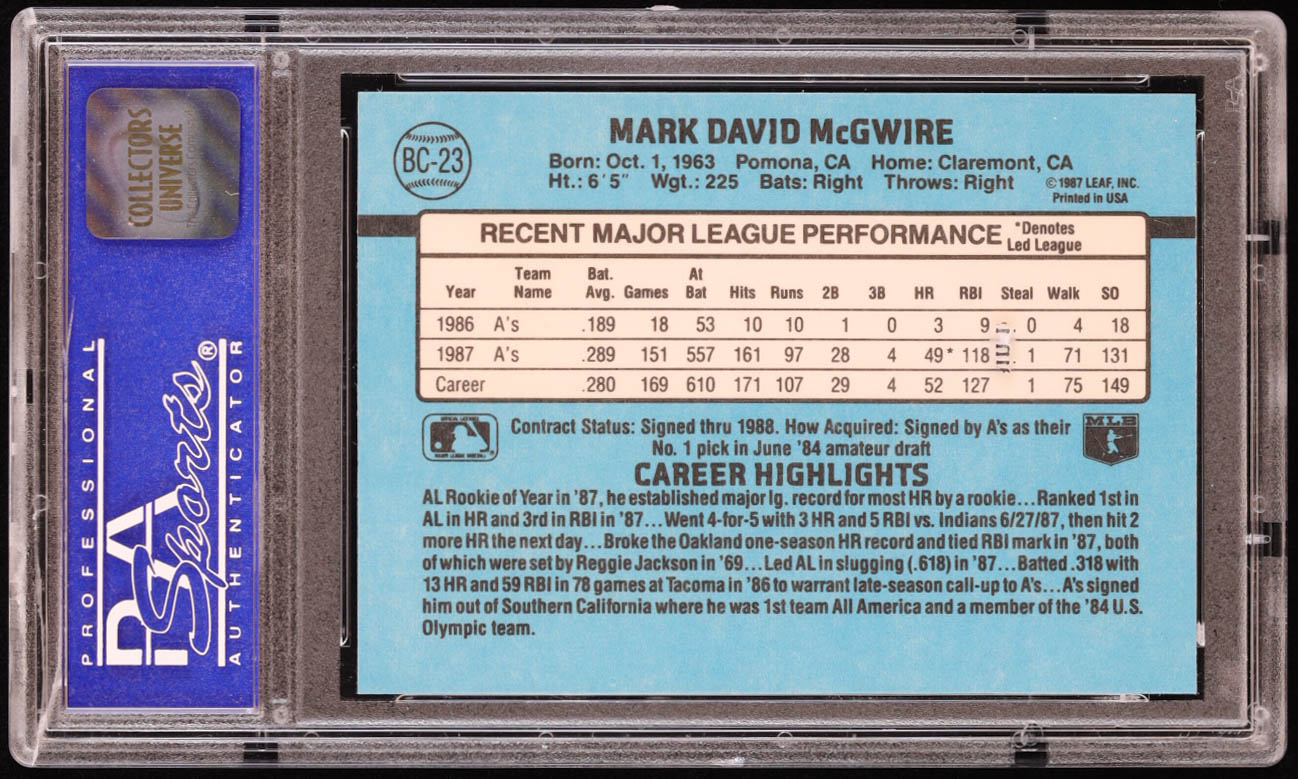 Mark McGwire 1988 Donruss Bonus MVP's #BC23 SP (PSA 9) at PristineAuction.com Mark McGwire 1988 Donruss Bonus MVP's #BC23 SP (PSA 9) at PristineAuction.com
