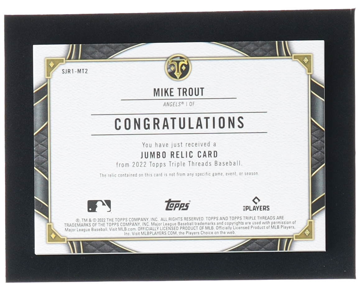 Mike Trout 2022 Topps Triple Threads Single Jumbo Relics #SJR1MT2 #20/48 at PristineAuction.com Mike Trout 2022 Topps Triple Threads Single Jumbo Relics #SJR1MT2 #20/48 at PristineAuction.com