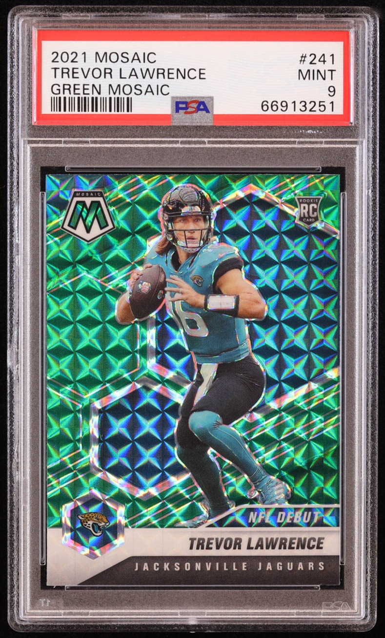 Trevor Lawrence 2021 Panini Mosaic Mosaic Green #241 DEB RC (PSA 9) at PristineAuction.com Trevor Lawrence 2021 Panini Mosaic Mosaic Green #241 DEB RC (PSA 9) at PristineAuction.com