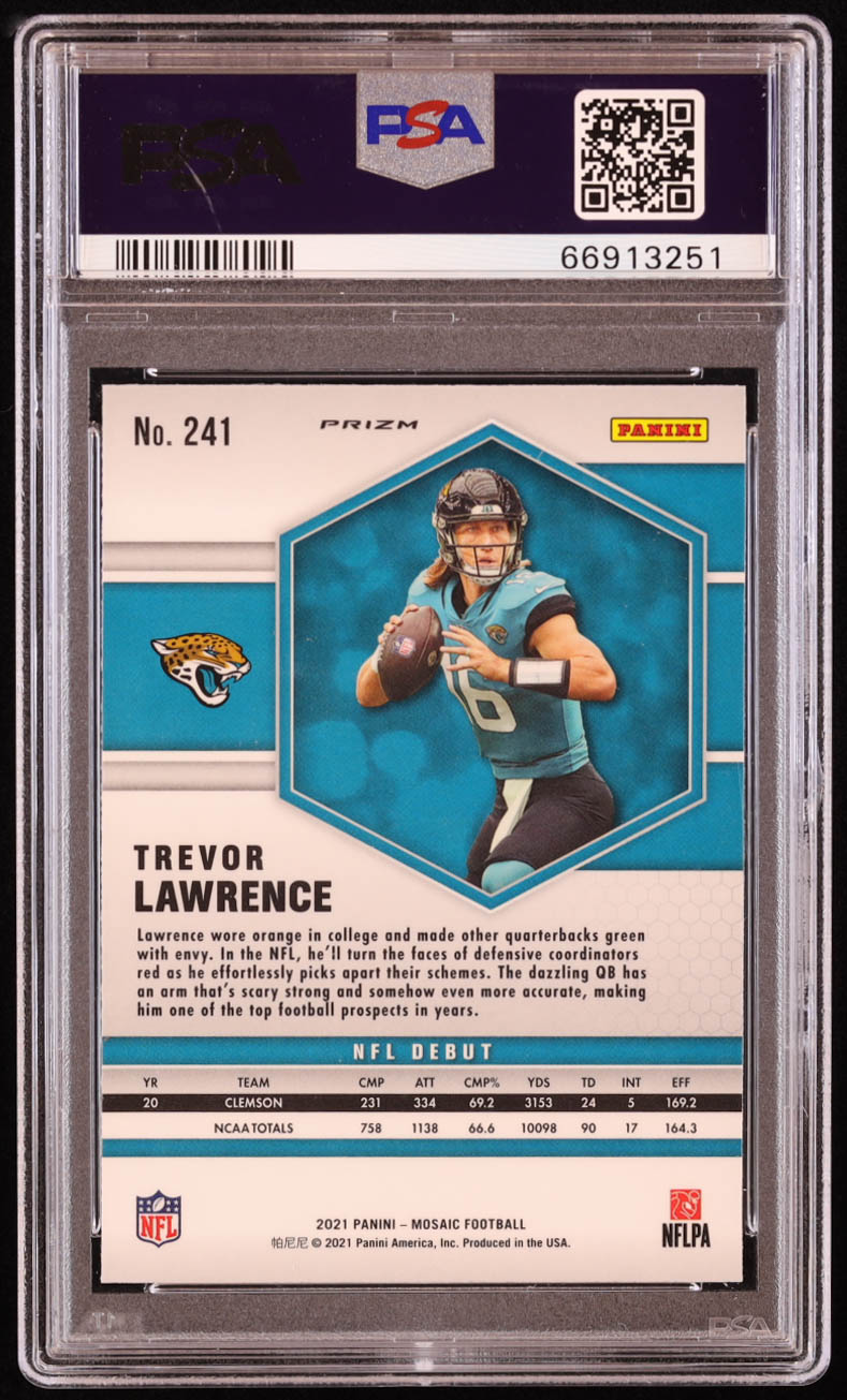 Trevor Lawrence 2021 Panini Mosaic Mosaic Green #241 DEB RC (PSA 9) at PristineAuction.com Trevor Lawrence 2021 Panini Mosaic Mosaic Green #241 DEB RC (PSA 9) at PristineAuction.com