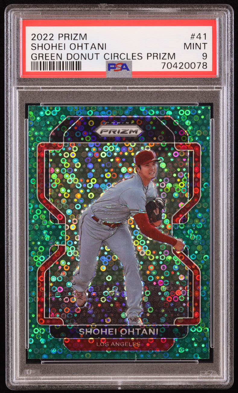 Shohei Ohtani 2022 Panini Prizm Prizms Green Donut Circles #41 (PSA 9) at PristineAuction.com Shohei Ohtani 2022 Panini Prizm Prizms Green Donut Circles #41 (PSA 9) at PristineAuction.com