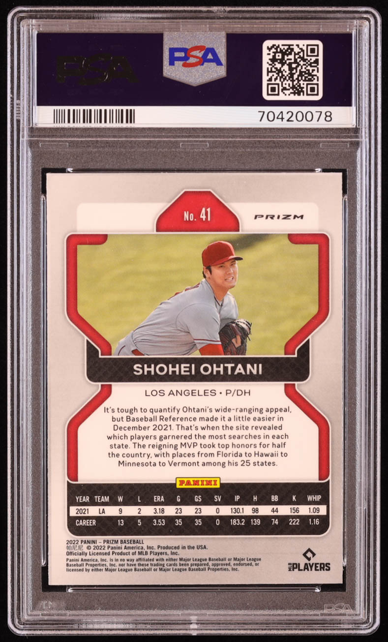Shohei Ohtani 2022 Panini Prizm Prizms Green Donut Circles #41 (PSA 9) at PristineAuction.com Shohei Ohtani 2022 Panini Prizm Prizms Green Donut Circles #41 (PSA 9) at PristineAuction.com