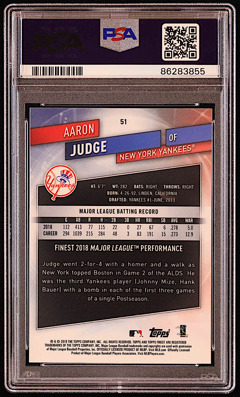 Aaron Judge 2019 Finest #51 (PSA 10) at PristineAuction.com Aaron Judge 2019 Finest #51 (PSA 10) at PristineAuction.com