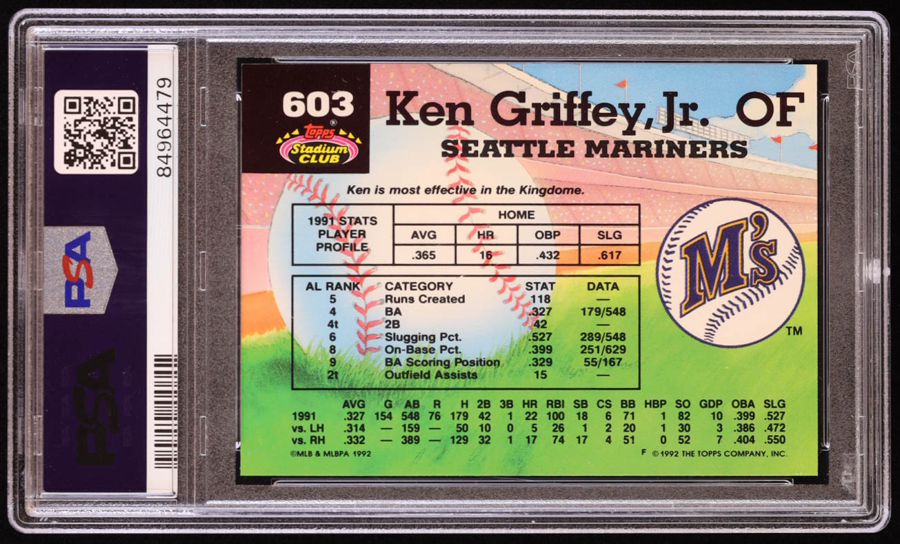 Ken Griffey Jr. 1992 Stadium Club #603 MC (PSA 9) at PristineAuction.com Ken Griffey Jr. 1992 Stadium Club #603 MC (PSA 9) at PristineAuction.com