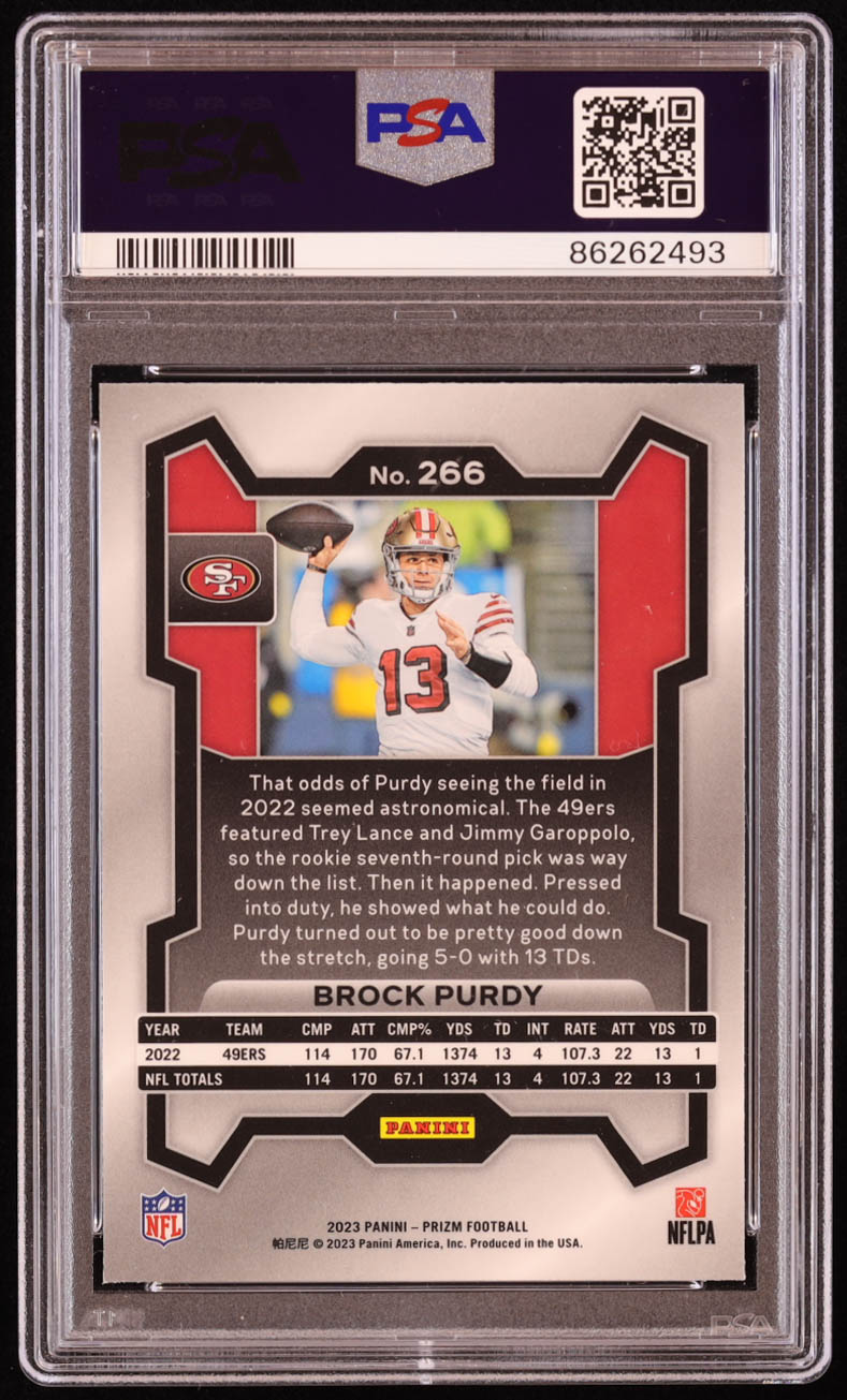Brock Purdy 2023 Panini Prizm #266 (PSA 9) at PristineAuction.com Brock Purdy 2023 Panini Prizm #266 (PSA 9) at PristineAuction.com
