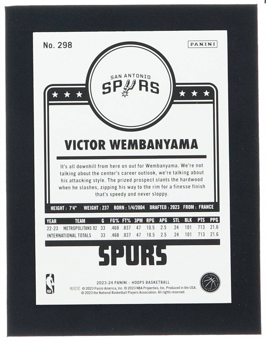 Victor Wembanyama 2023-24 Hoops #298 RC at PristineAuction.com Victor Wembanyama 2023-24 Hoops #298 RC at PristineAuction.com
