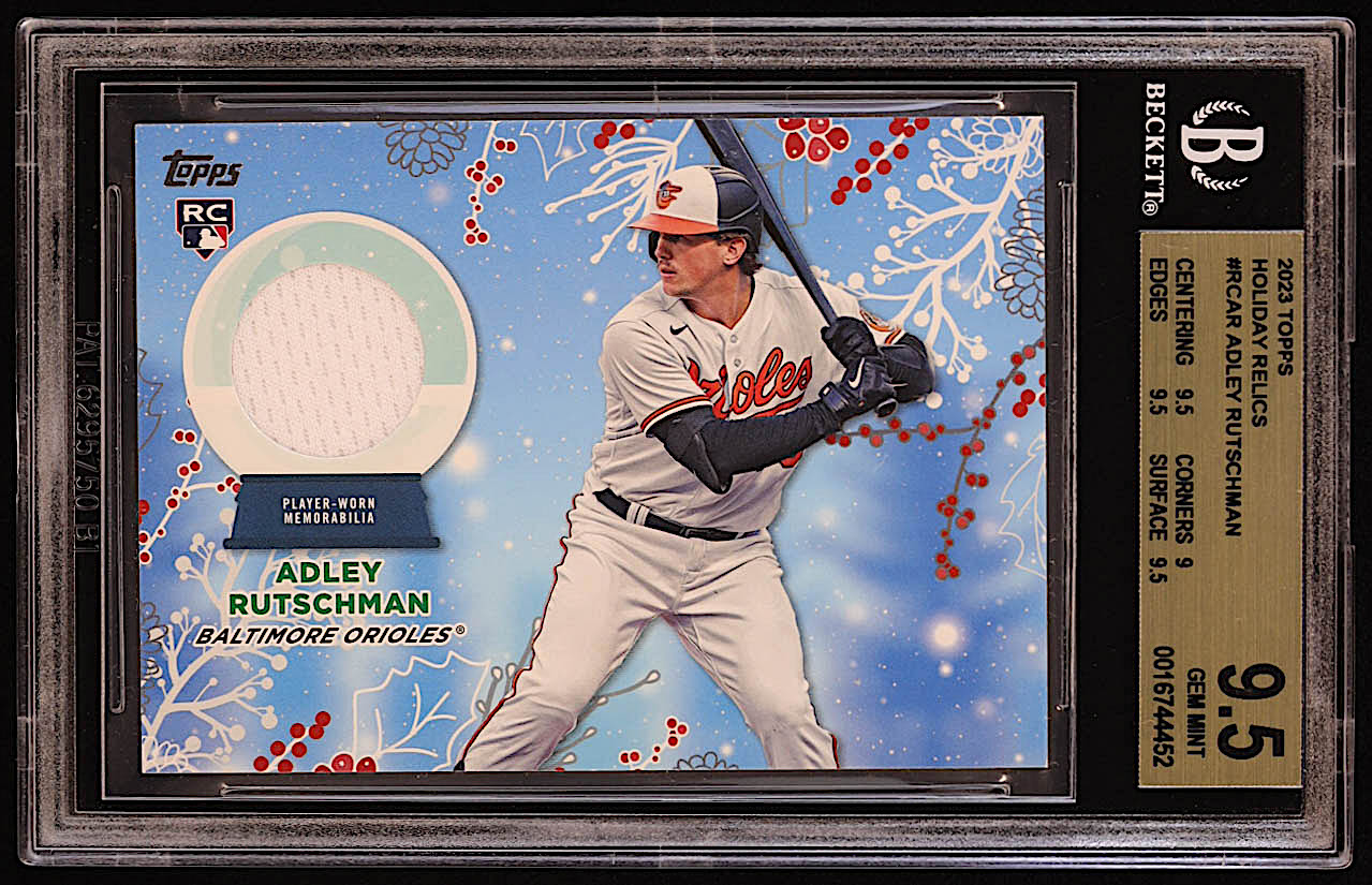 Adley Rutschman 2023 Topps Holiday Relics #RCAR RC (BGS 9.5) at PristineAuction.com Adley Rutschman 2023 Topps Holiday Relics #RCAR RC (BGS 9.5) at PristineAuction.com