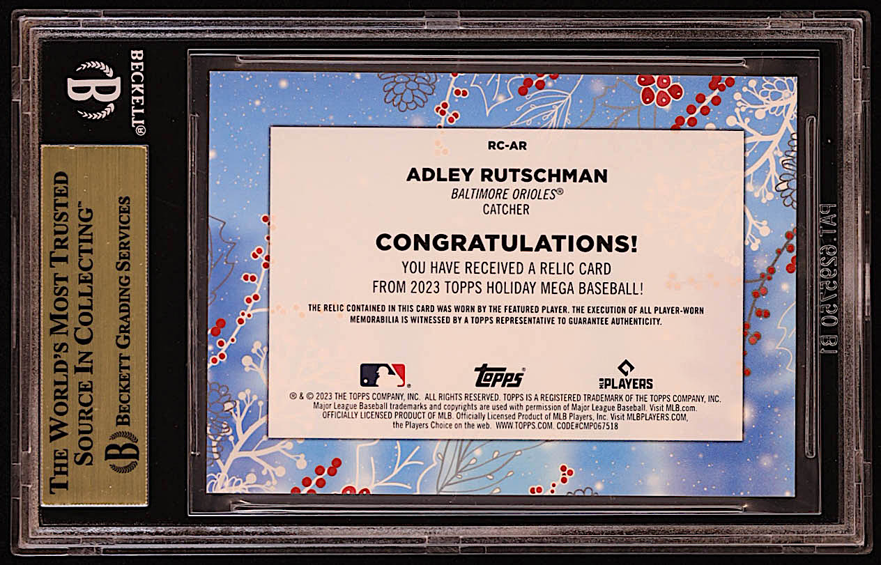 Adley Rutschman 2023 Topps Holiday Relics #RCAR RC (BGS 9.5) at PristineAuction.com Adley Rutschman 2023 Topps Holiday Relics #RCAR RC (BGS 9.5) at PristineAuction.com
