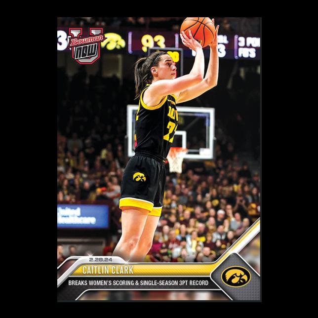 Caitlin Clark 2023-24 Bowman University Now / Breaks Women's Scoring and Single Season 3 Point Record #59 RC at PristineAuction.com Caitlin Clark 2023-24 Bowman University Now / Breaks Women's Scoring and Single Season 3 Point Record #59 RC at PristineAuction.com