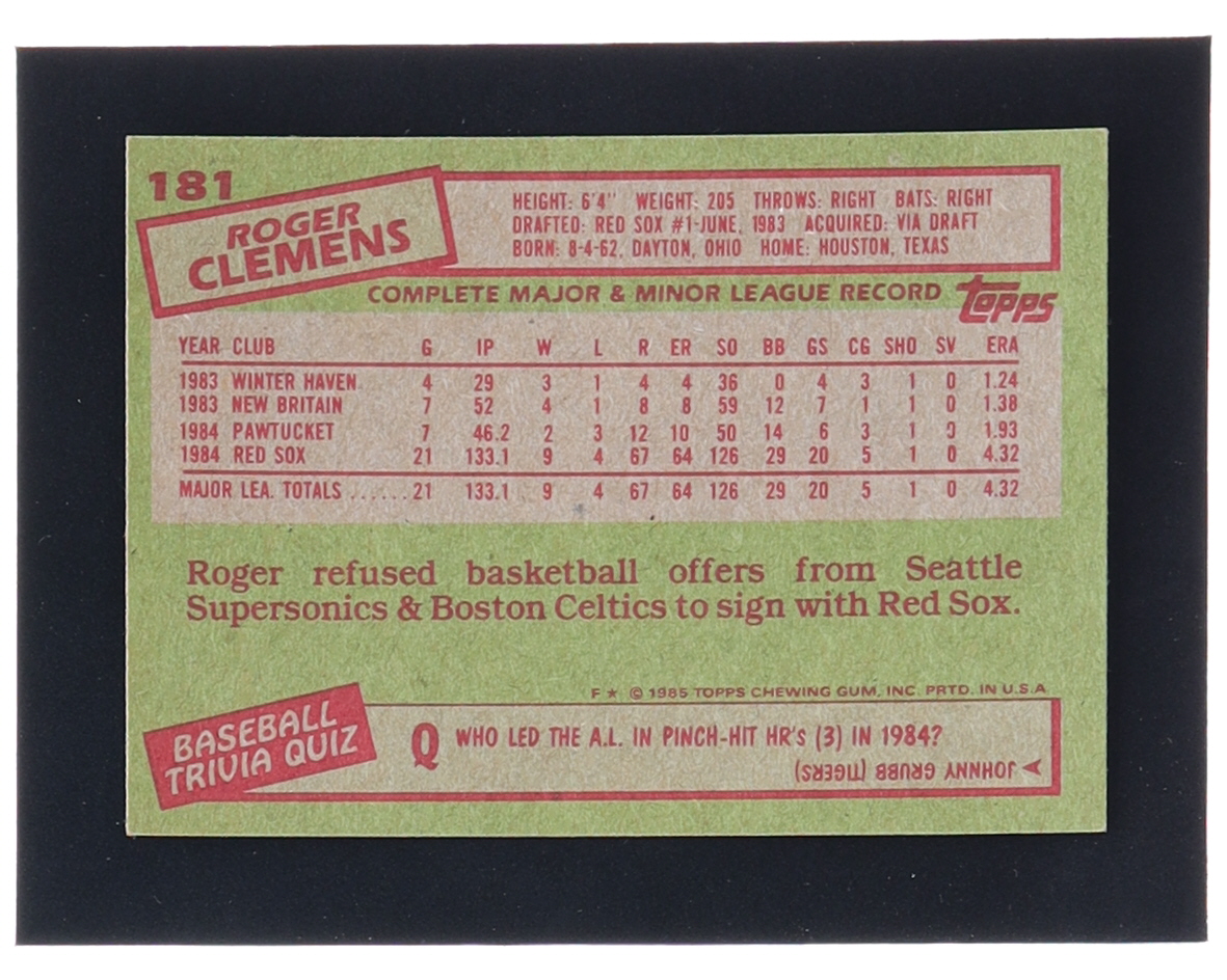 Roger Clemens 1985 Topps #181 RC at PristineAuction.com Roger Clemens 1985 Topps #181 RC at PristineAuction.com
