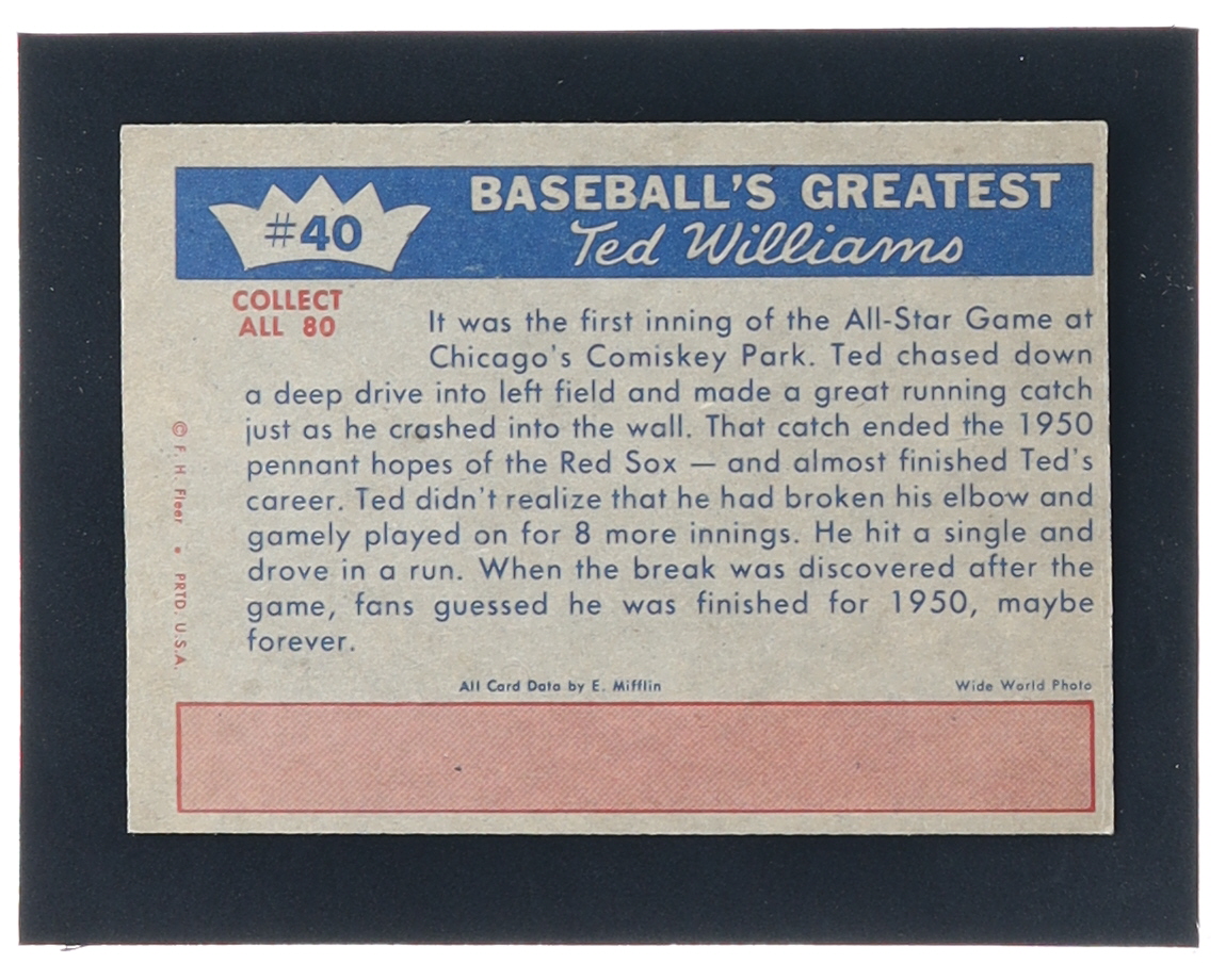 Ted Williams 1959 Fleer #40 / Ted Crashes Into Wall at PristineAuction.com Ted Williams 1959 Fleer #40 / Ted Crashes Into Wall at PristineAuction.com