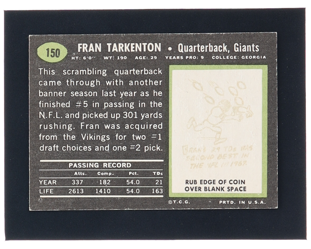 Fran Tarkenton 1969 Topps #150 at PristineAuction.com Fran Tarkenton 1969 Topps #150 at PristineAuction.com