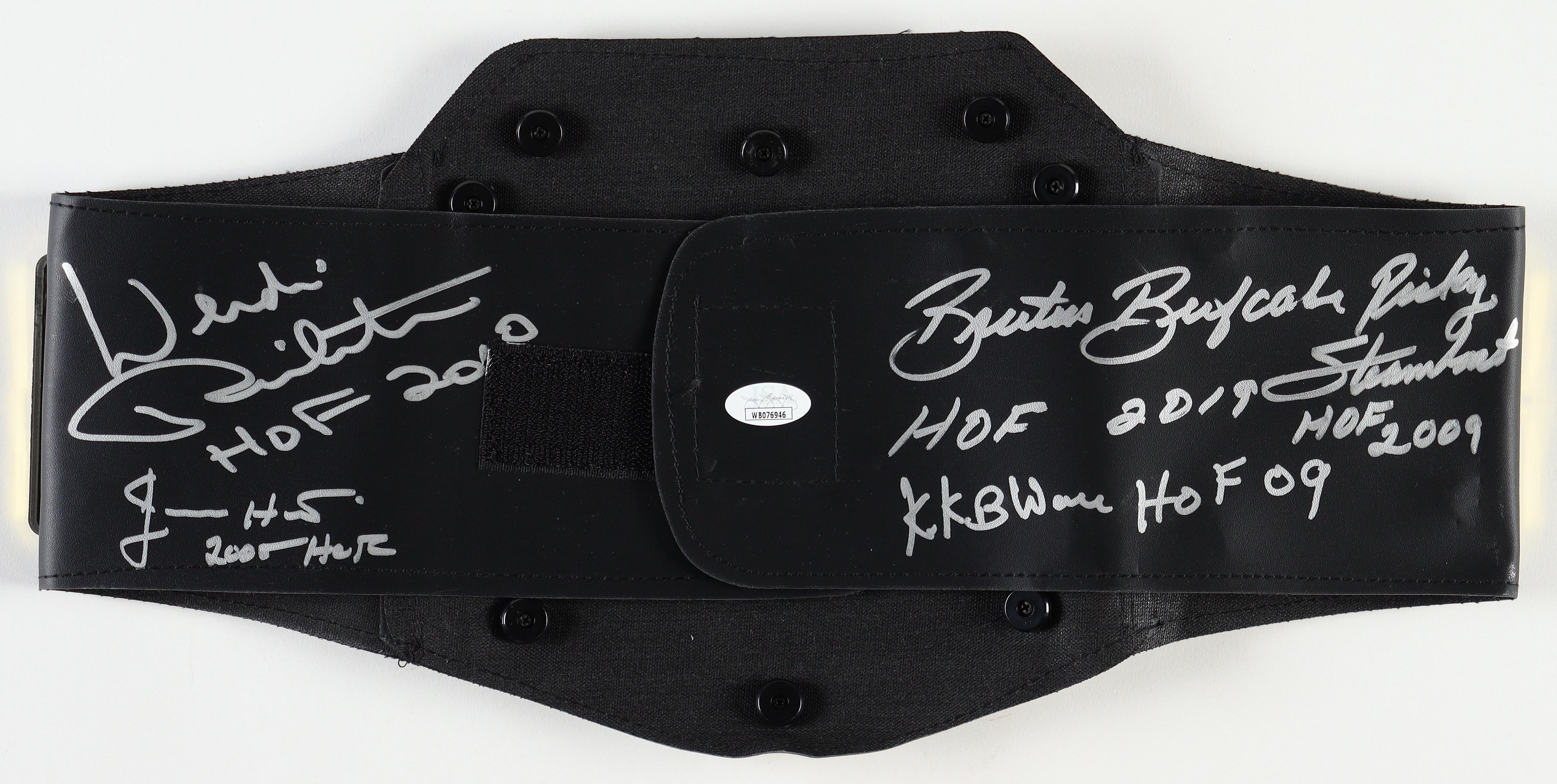 WWE Replica Heavyweight Championship Belt Signed By (5) with Wendi Richter, Ricky Steamboat, Jimmy Hart, Brutus Beefcake, and KoKo B. Ware with Hall of Fame Inscriptions (JSA) at PristineAuction.com WWE Replica Heavyweight Championship Belt Signed By (5) with Wendi Richter, Ricky Steamboat, Jimmy Hart, Brutus Beefcake, and KoKo B. Ware with Hall of Fame Inscriptions (JSA) at PristineAuction.com