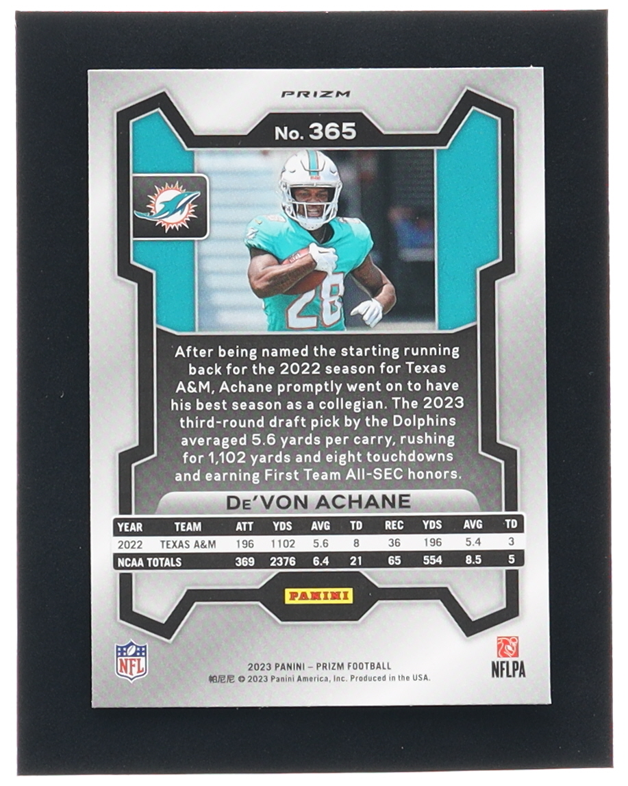De'Von Achane 2023 Panini Prizm Prizms Orange Disco #365 RC at PristineAuction.com De'Von Achane 2023 Panini Prizm Prizms Orange Disco #365 RC at PristineAuction.com