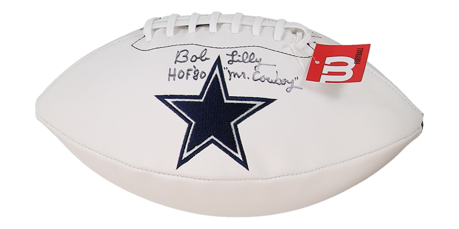 Bob Lilly Signed Cowboys Logo Football Inscribed "HOF '80" & "Mr. Cowboy" (JSA) at PristineAuction.com Bob Lilly Signed Cowboys Logo Football Inscribed "HOF '80" & "Mr. Cowboy" (JSA) at PristineAuction.com