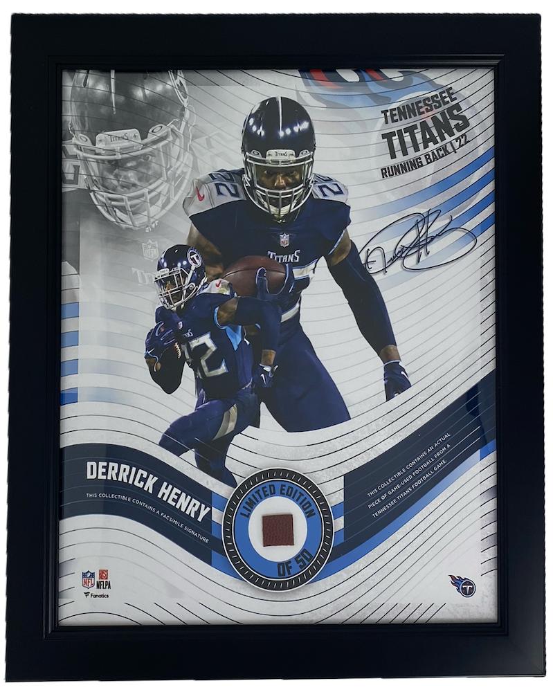 Derrick Henry Titans 15x17 LE Custom Framed Display with Piece of Game-Used Football at PristineAuction.com Derrick Henry Titans 15x17 LE Custom Framed Display with Piece of Game-Used Football at PristineAuction.com
