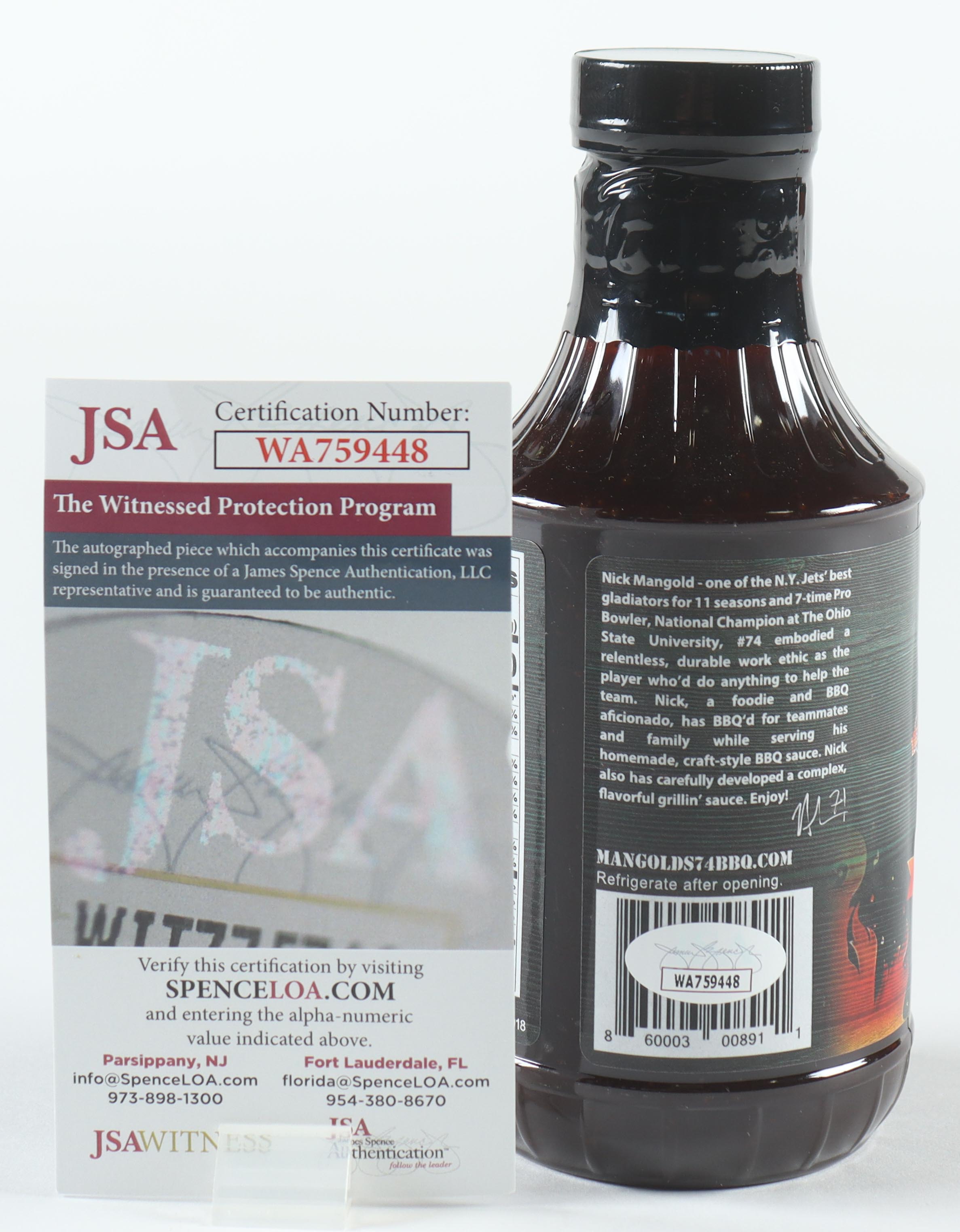 Nick Mangold Signed Mangold's 74 BBQ Sauce Bottle (JSA) at PristineAuction.com Nick Mangold Signed Mangold's 74 BBQ Sauce Bottle (JSA) at PristineAuction.com