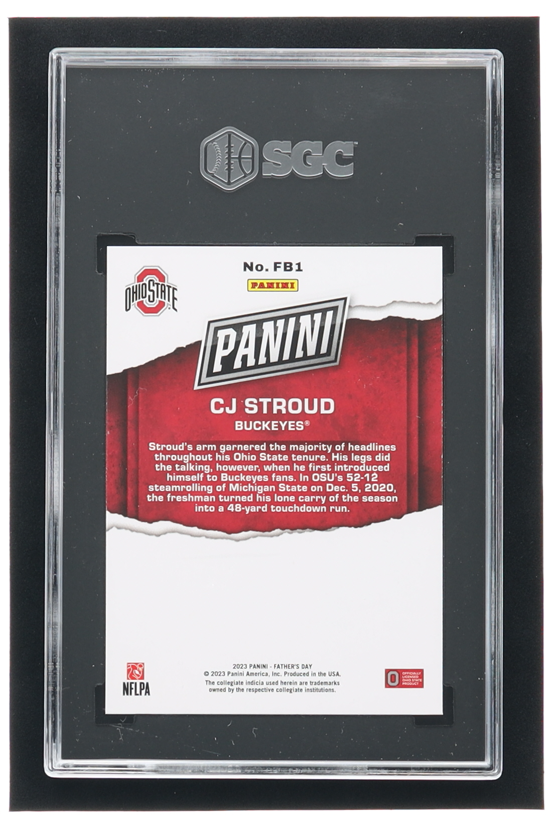 CJ Stroud 2023 Panini Father's Day Football #FB1 RC (SGC 9) at PristineAuction.com CJ Stroud 2023 Panini Father's Day Football #FB1 RC (SGC 9) at PristineAuction.com