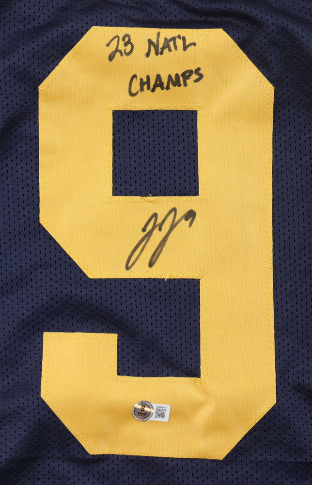 J.J. McCarthy Signed Jersey Inscribed "23 NATL Champs" (Beckett) at PristineAuction.com J.J. McCarthy Signed Jersey Inscribed "23 NATL Champs" (Beckett) at PristineAuction.com