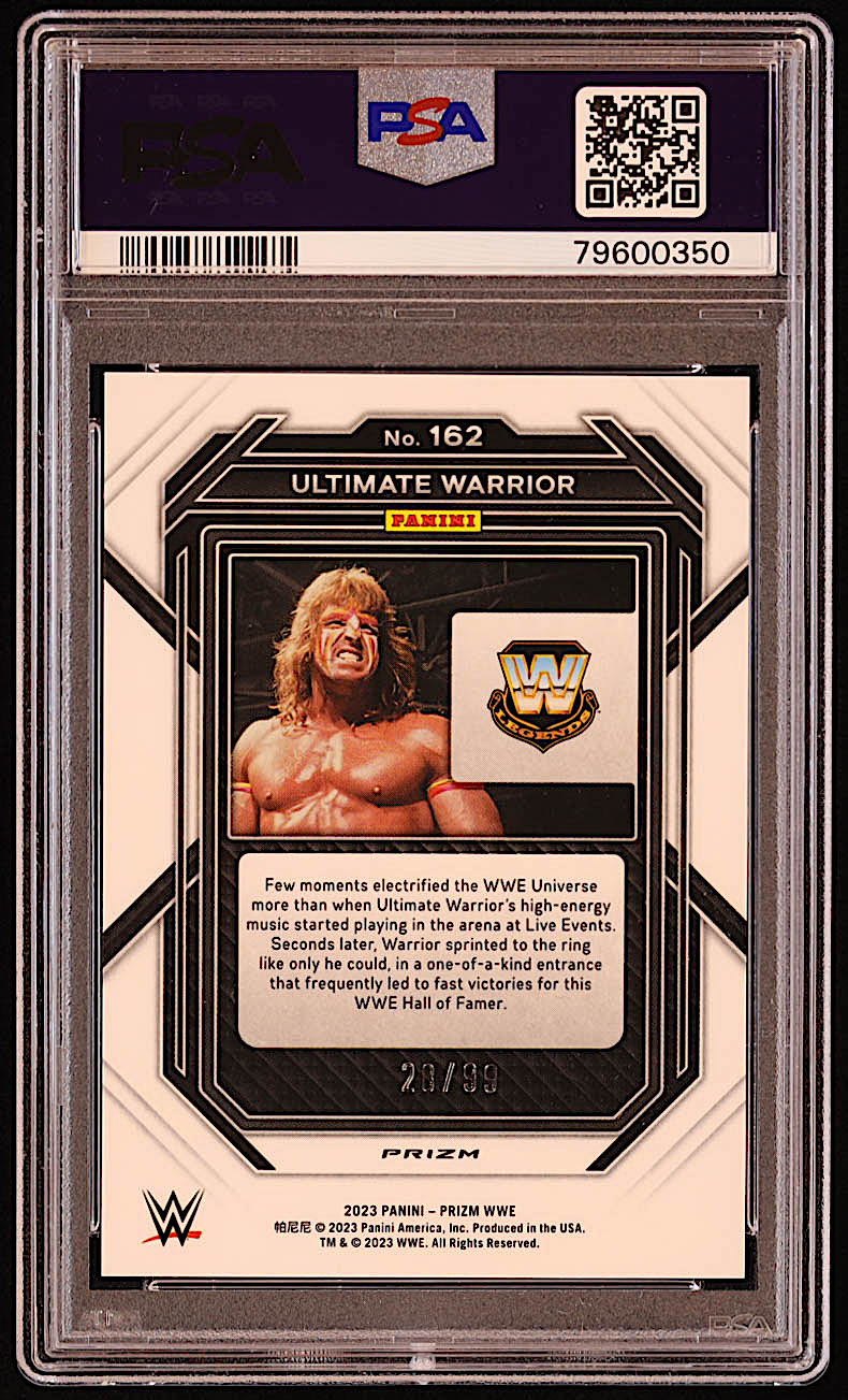 Ultimate Warrior 2023 Panini Prizm WWE Prizms Orange #162 #20/99 (PSA 9) at PristineAuction.com Ultimate Warrior 2023 Panini Prizm WWE Prizms Orange #162 #20/99 (PSA 9) at PristineAuction.com